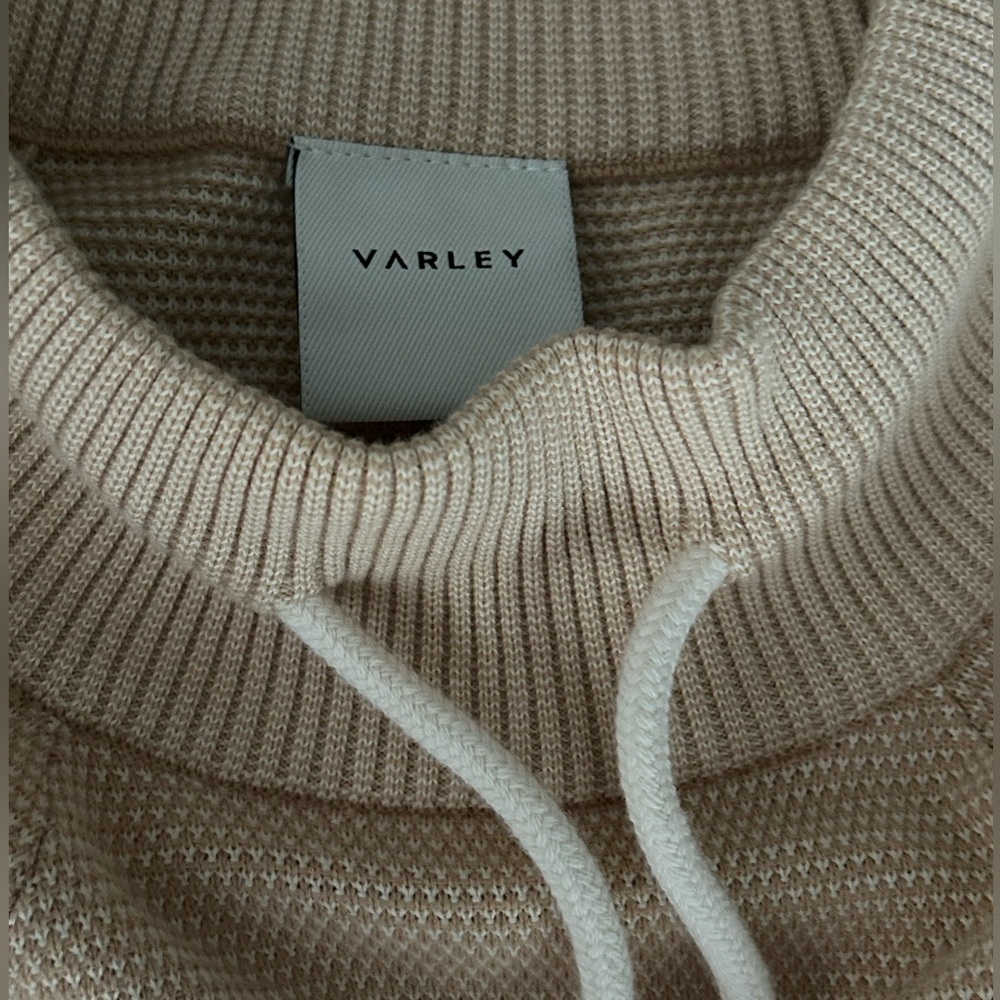 Varley Maceo Textured Knit Mock Neck Drawstring Pullover Sweatshirt Beige Size S - Picture 10 of 16